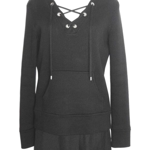 Dana Buchman Black Long Sleeve Sweater Size Medium Front Lace Detail Knit Top - Picture 1 of 7